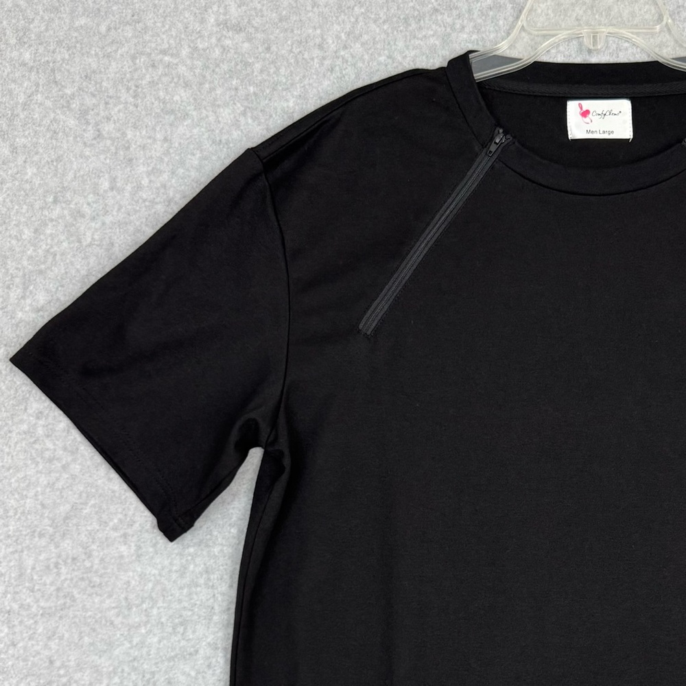 Comfy Chemo Men Large Chemotherapy Port Access Shirt Zipper Front Short Sleeves - Picture 4 of 15